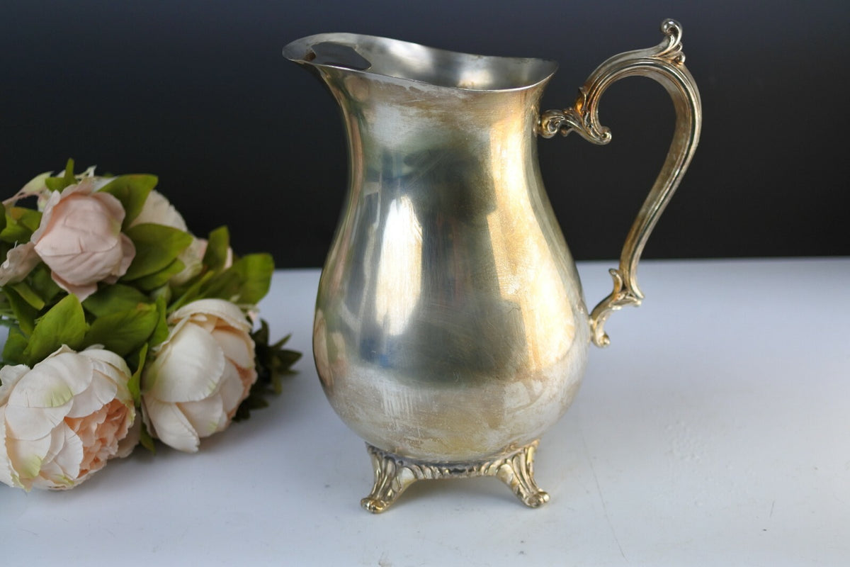 WM Rogers Silverplate Water Pitcher Footed Stand Vintage And Ice Guard 817