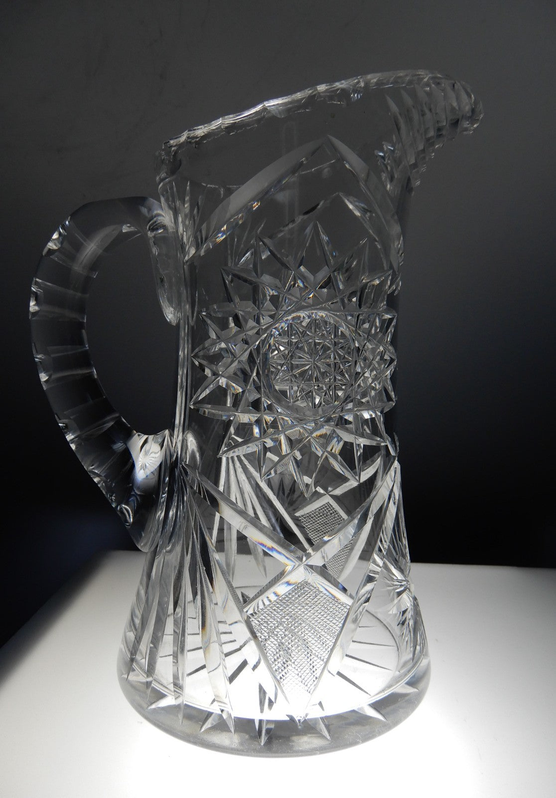 Antique American Brilliant ABP Heavy Crystal Cut Glass Pitcher  9"