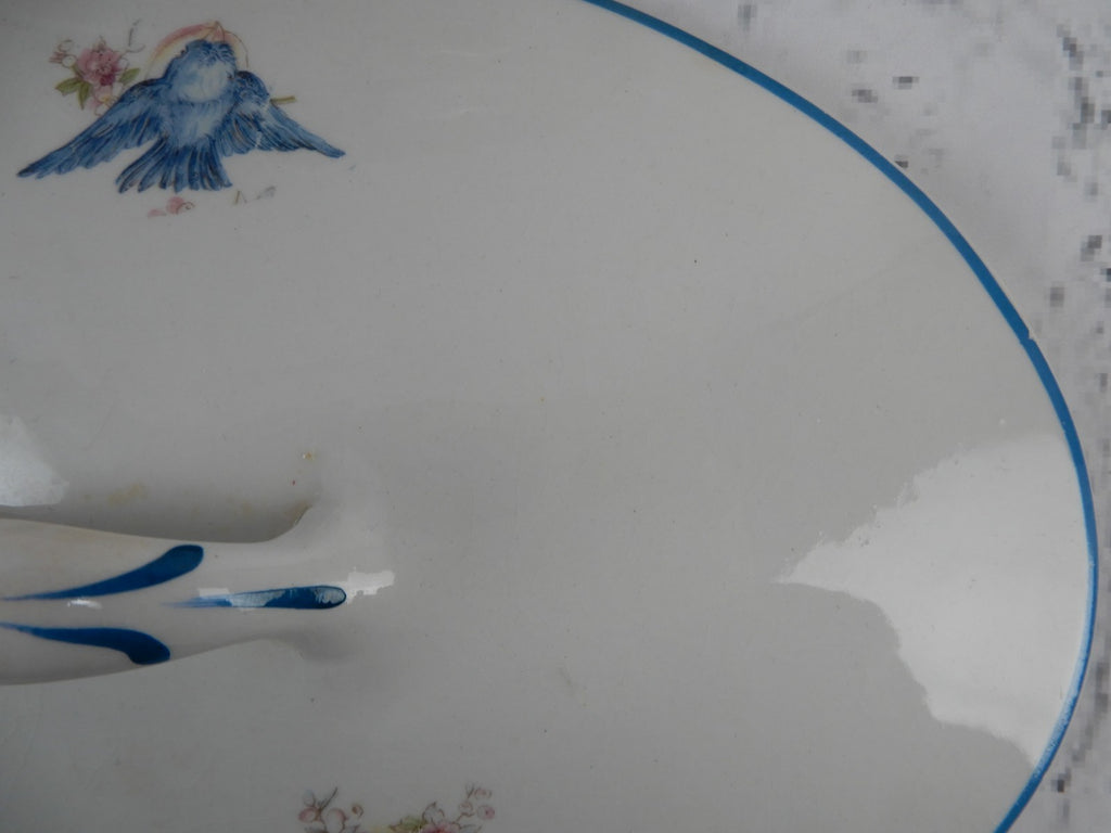 Vintage Homer Laughlin Blue Bird Decal Pattern Oval Covered Casserole ca. 1930