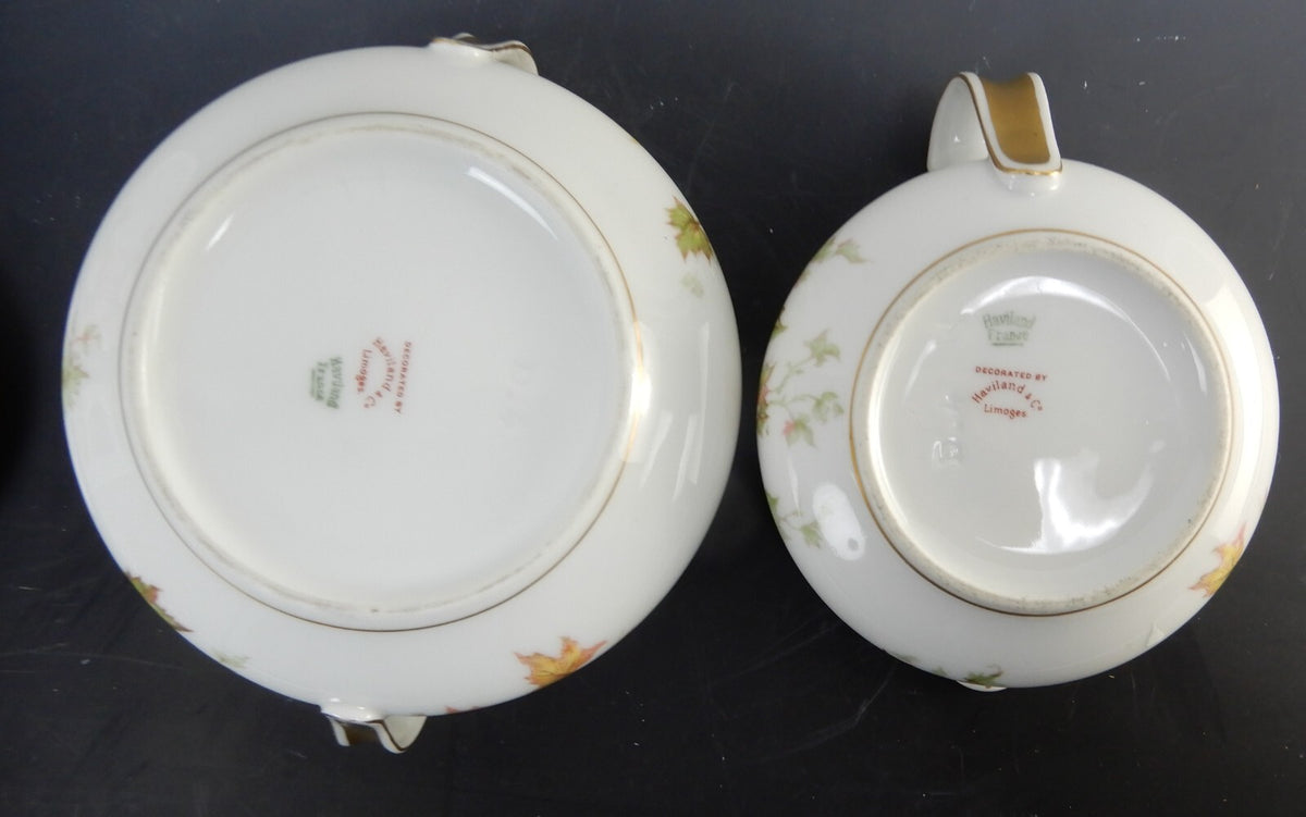 Vtg Haviland Limoges China "Autumn Leaf" Sugar Bowl, Creamer, c.1930