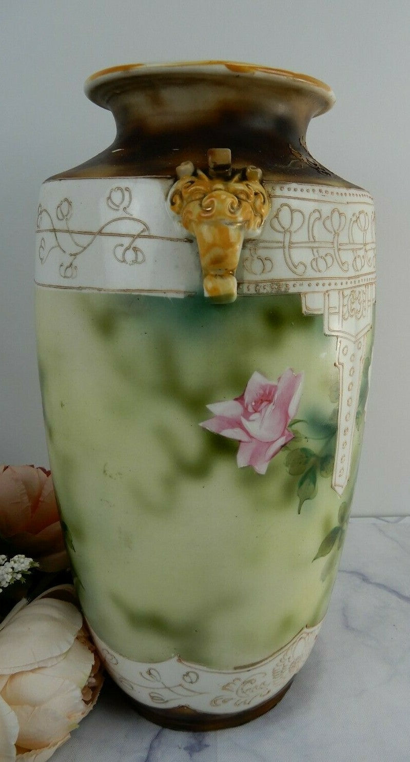 Vintage Japan Hand Painted Vase w/Roses and Raised Paint
