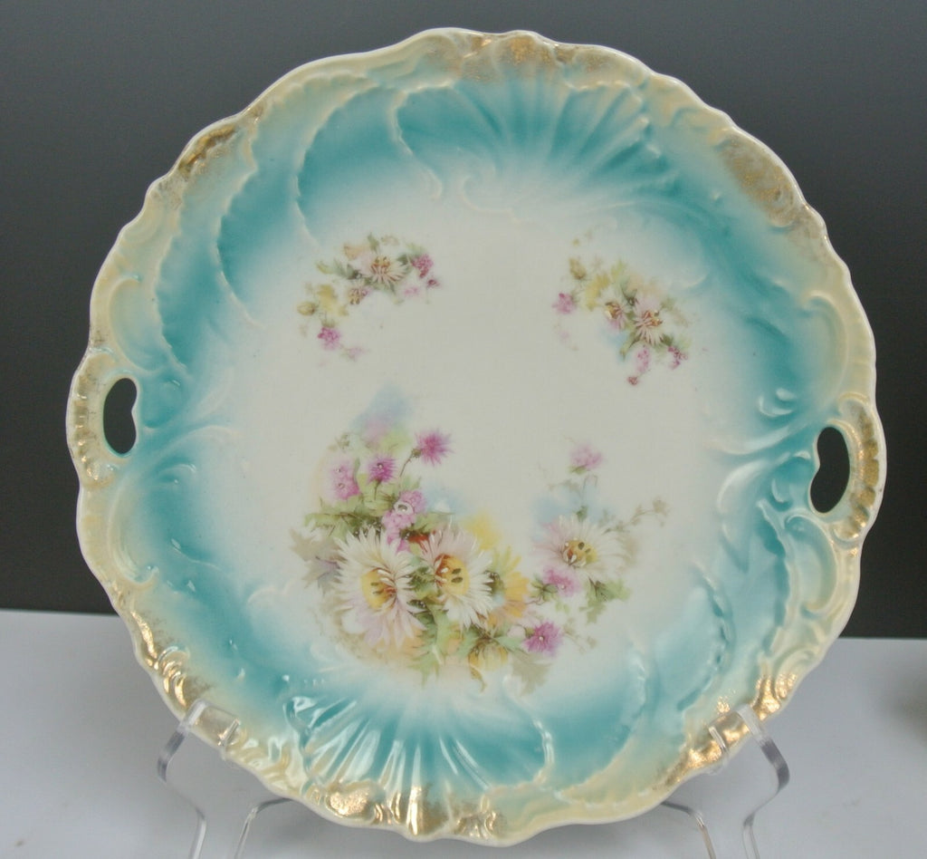 Vintage Porcelain Scalloped and Embossed with Handles Plate with Flowers