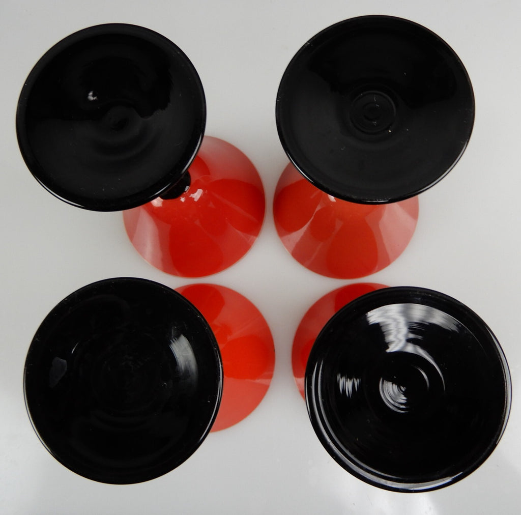 Set of 4 Czechoslovakian Tango Red with Black Stem 4 oz Cordial Glasses