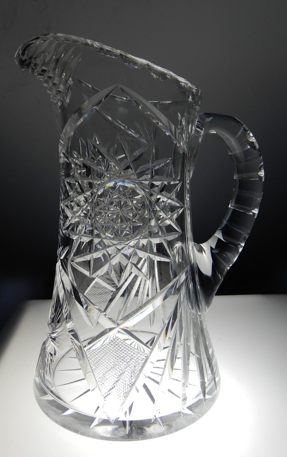 Antique American Brilliant ABP Heavy Crystal Cut Glass Pitcher  9"
