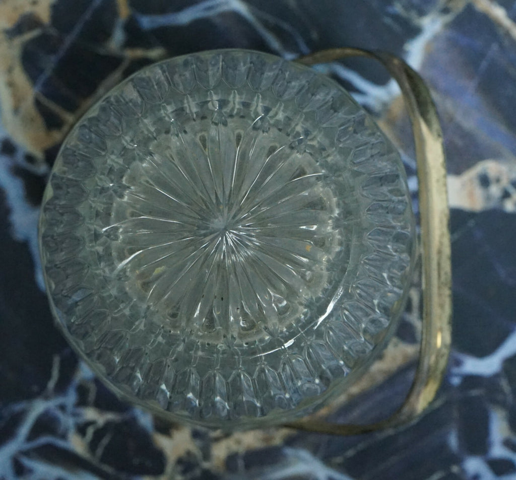 Vintage Small Press Clear Glass Ice Bucket with Silver Plated Handle