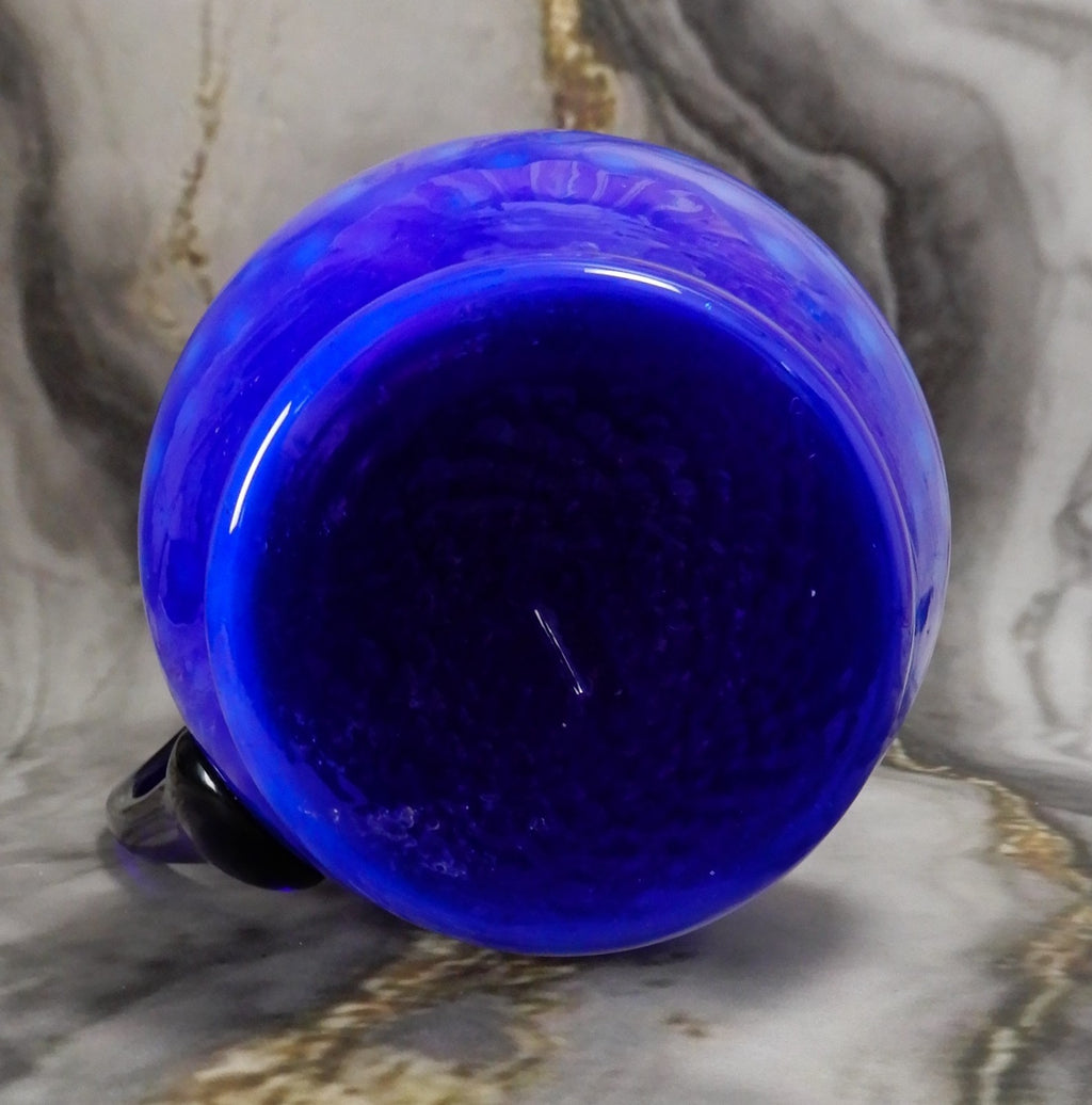 Arte Murano Kristall Mery Art Glass 13-3/4" Tall Pitcher Cobalt Blue,Yellow Rim