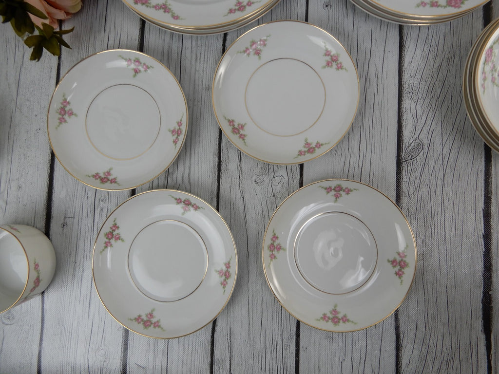 24 Pieces 6-Piece 4 Place Setting Heinrich H&Co Bavaria "Rosalinda" Pink Flowers