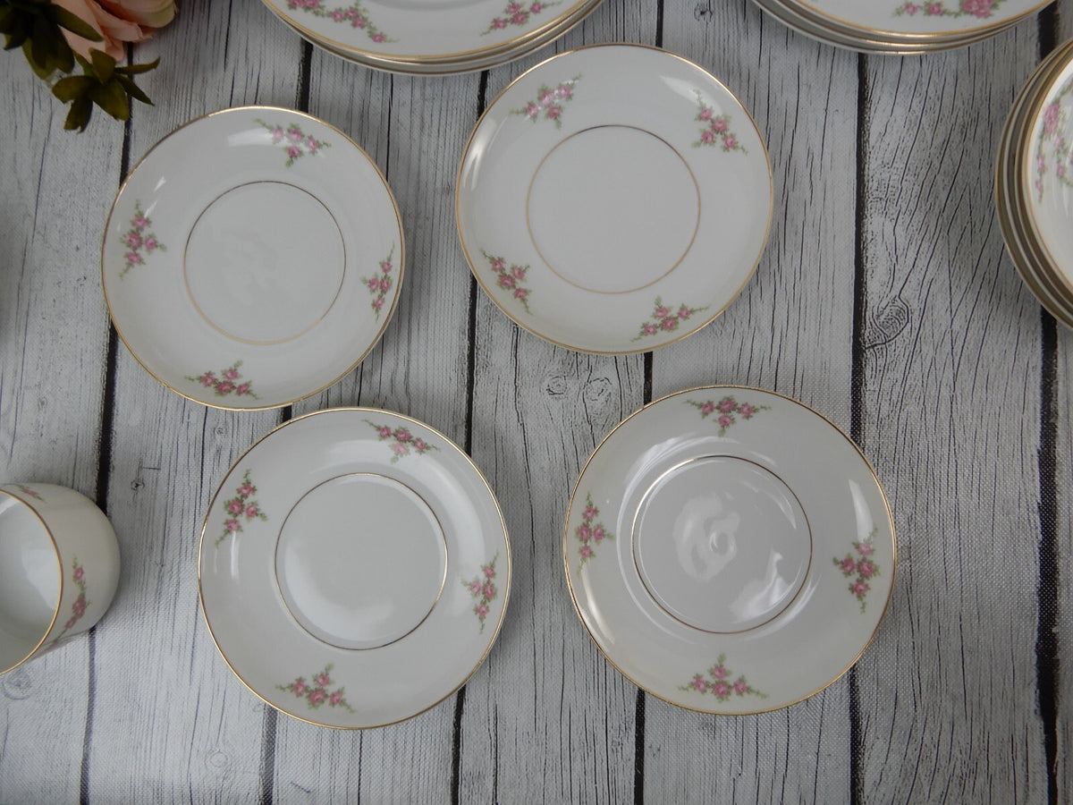 24 Pieces 6-Piece 4 Place Setting Heinrich H&Co Bavaria "Rosalinda" Pink Flowers