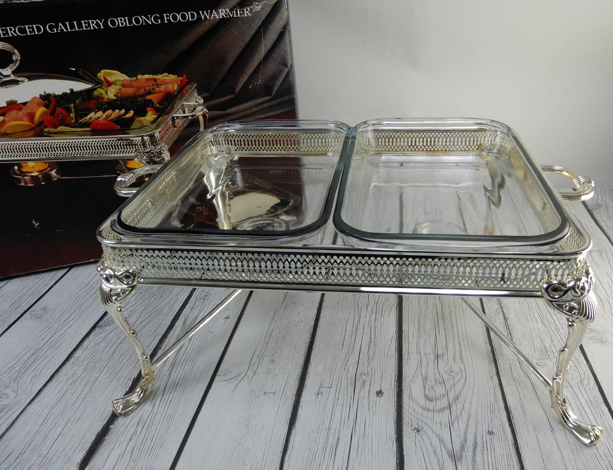 Godinger Paul Revere Silverplated 1.5qt X 2 Division PIerced Oblong Warmer