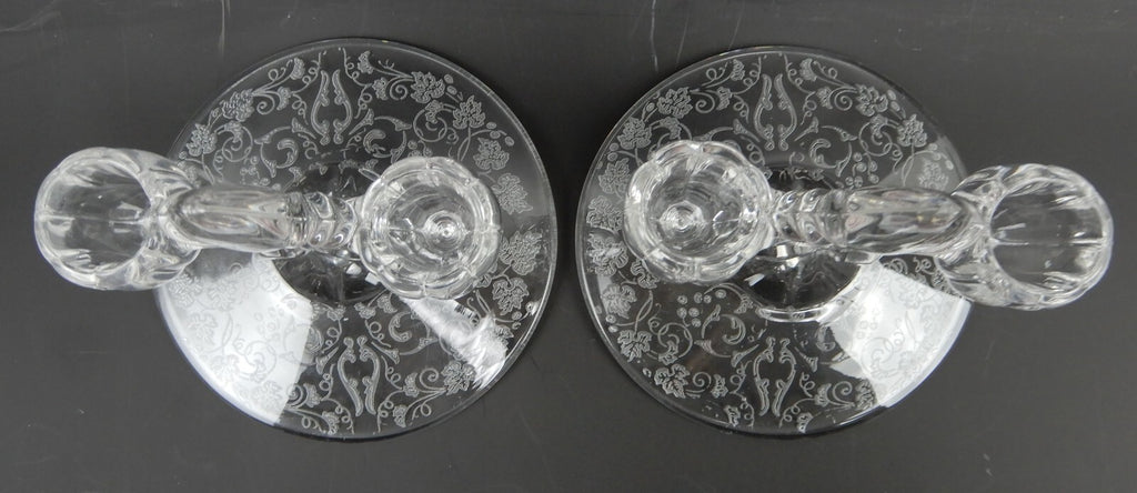 Pair of New Martinsville "Florentine" Double Light Fleur De Lis Candle Holders