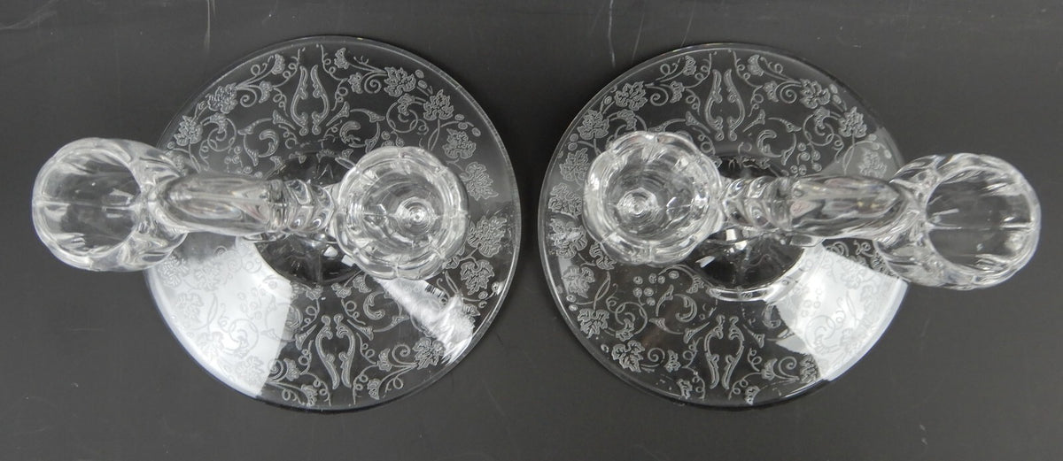 Pair of New Martinsville "Florentine" Double Light Fleur De Lis Candle Holders