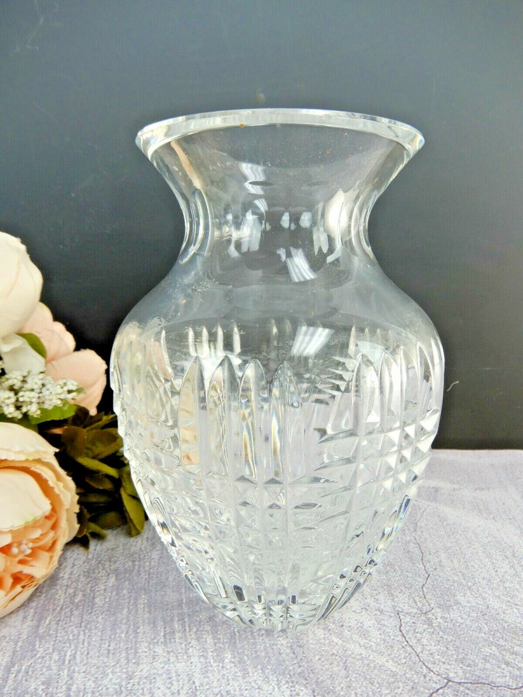 Vintage Heavy Elegant Glass Crosscut Vase