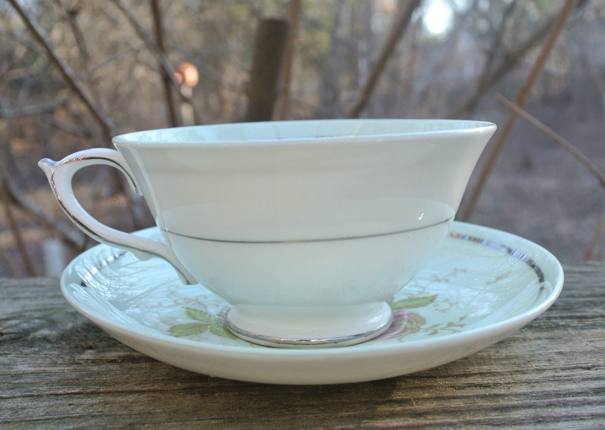 Paragon “ HM The Queen & HM Queen Mary”Light Green Floral Cup And Saucer England