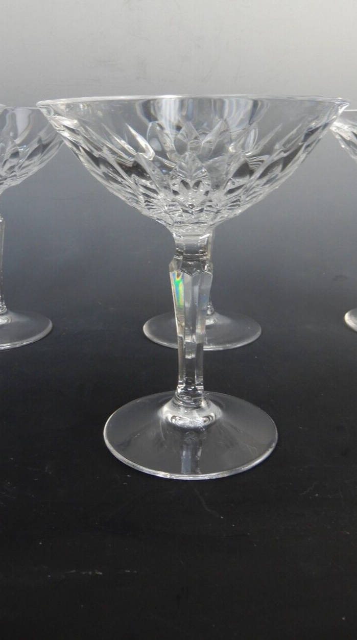 Josair Edith Crystal Stem 5 Saucer Champagne Feather Cuts Glasses