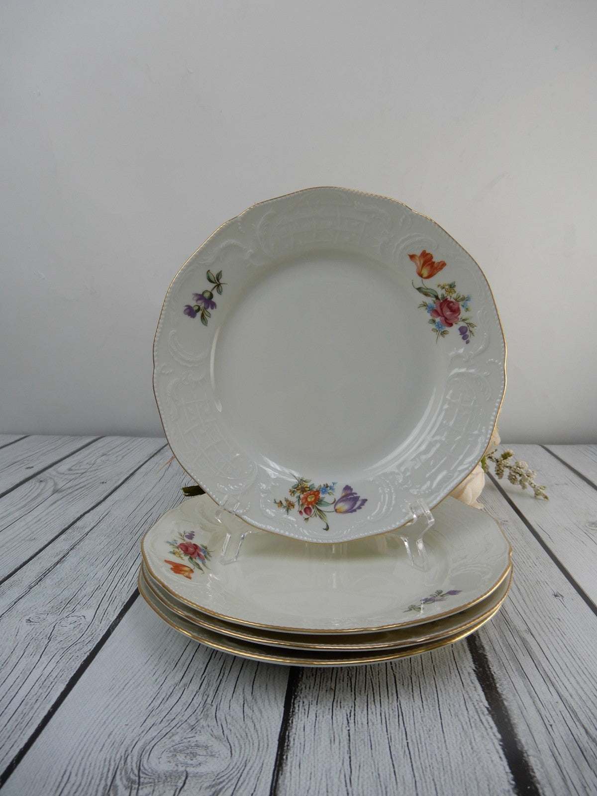 Rosenthal Classic Sanssouci Embossed Floral Set of  Four 8" Luncheon Plates