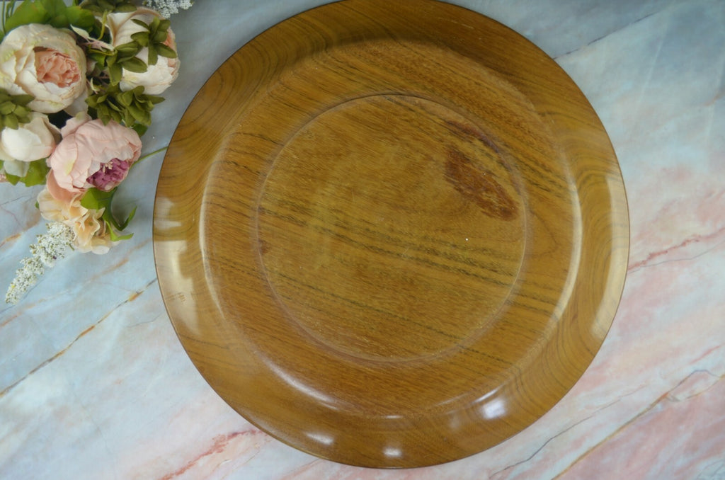 Vintage Large 19" Hand-Carved, Brown Wood Plate with Grape Vines/ Wall Art Decor