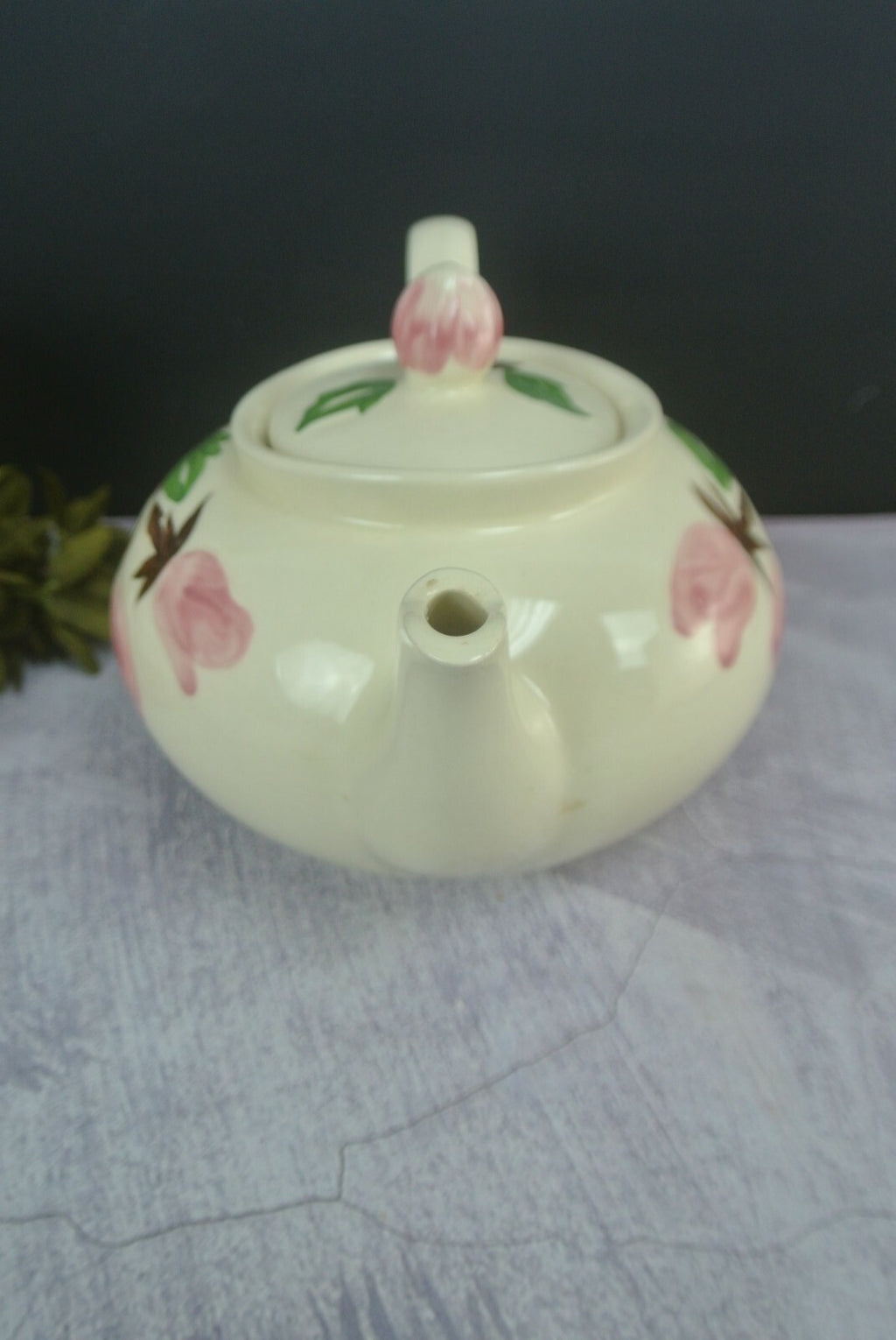 Vintage Continental Kilns Green Arbor Musical Box Teapot Pink Roses
