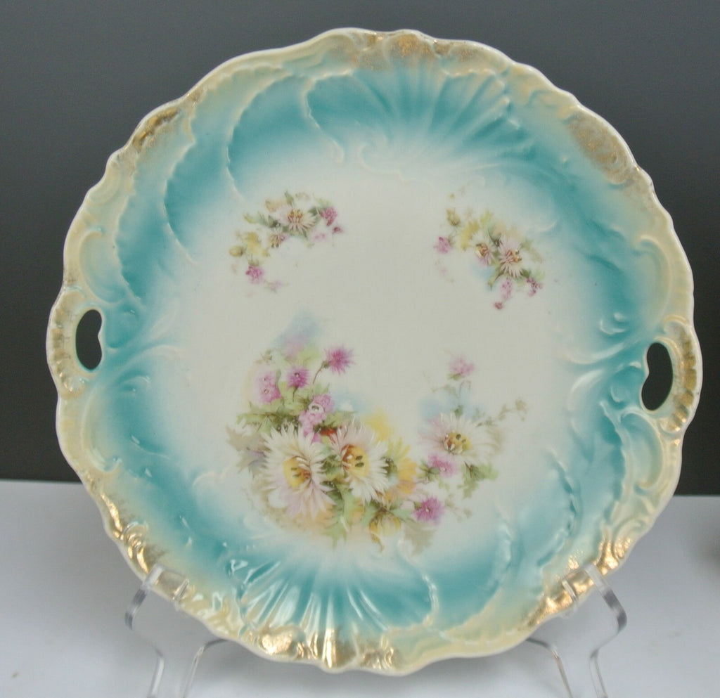 Vintage Porcelain Scalloped and Embossed with Handles Plate with Flowers