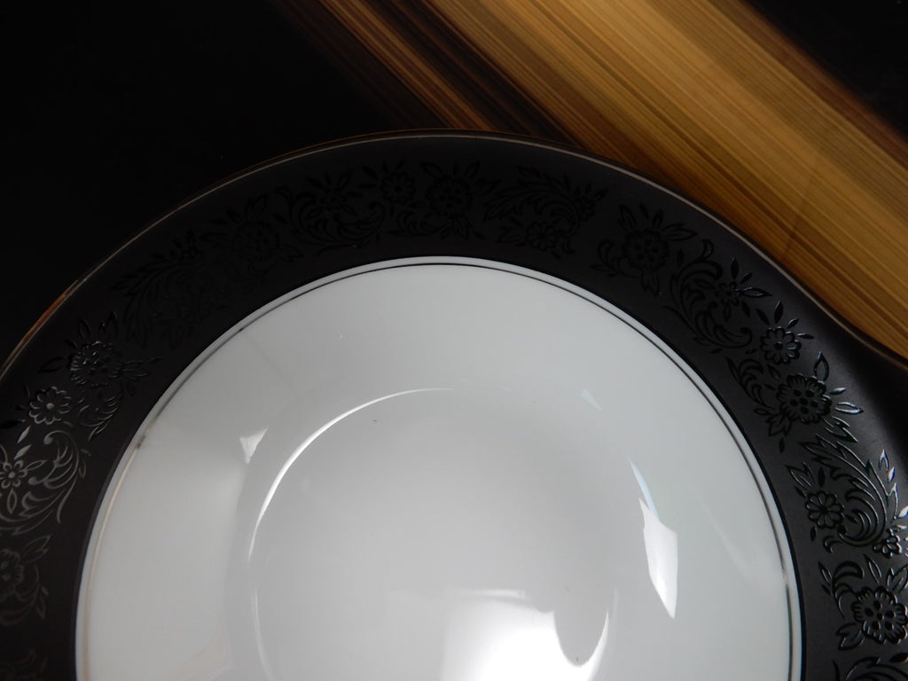 Two Noritake Mirano Lugged Cereal,Bowls Platinum Trim 6878 Lug Bowls Black Band