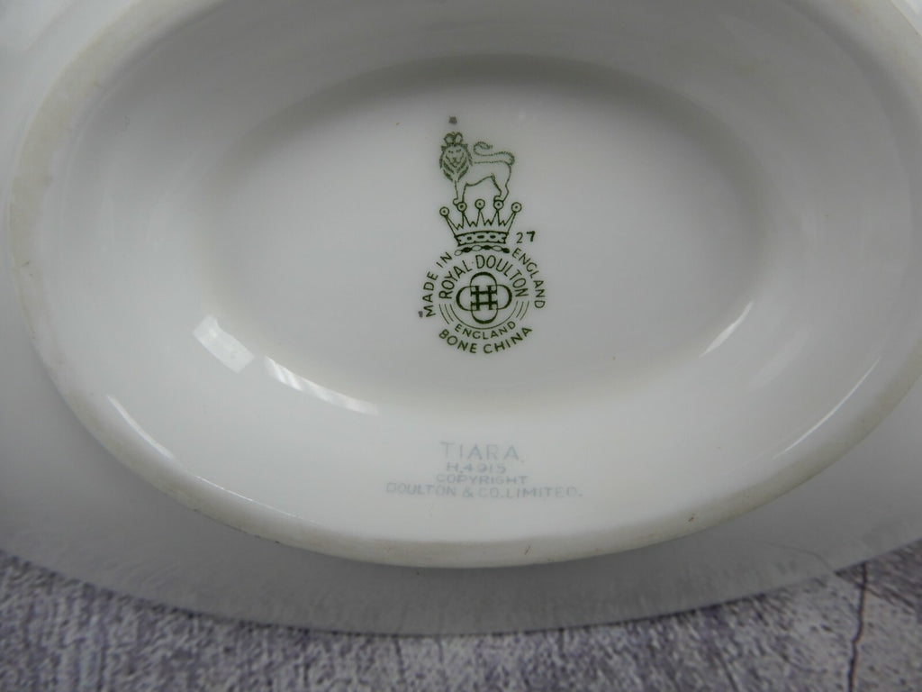 Vintage TIARA Royal DoultonFine Bone China Platinum Gravy Boat w/Underplate