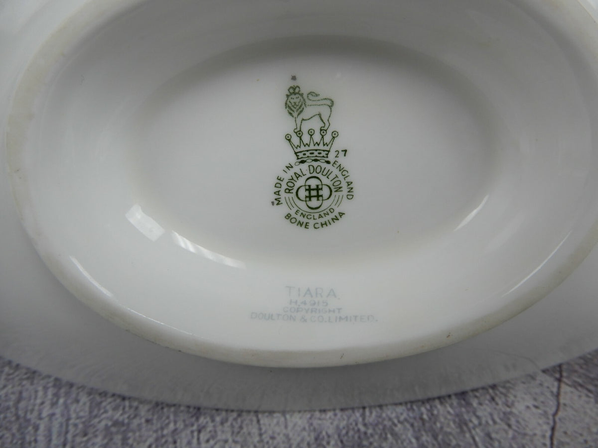 Vintage TIARA Royal DoultonFine Bone China Platinum Gravy Boat w/Underplate
