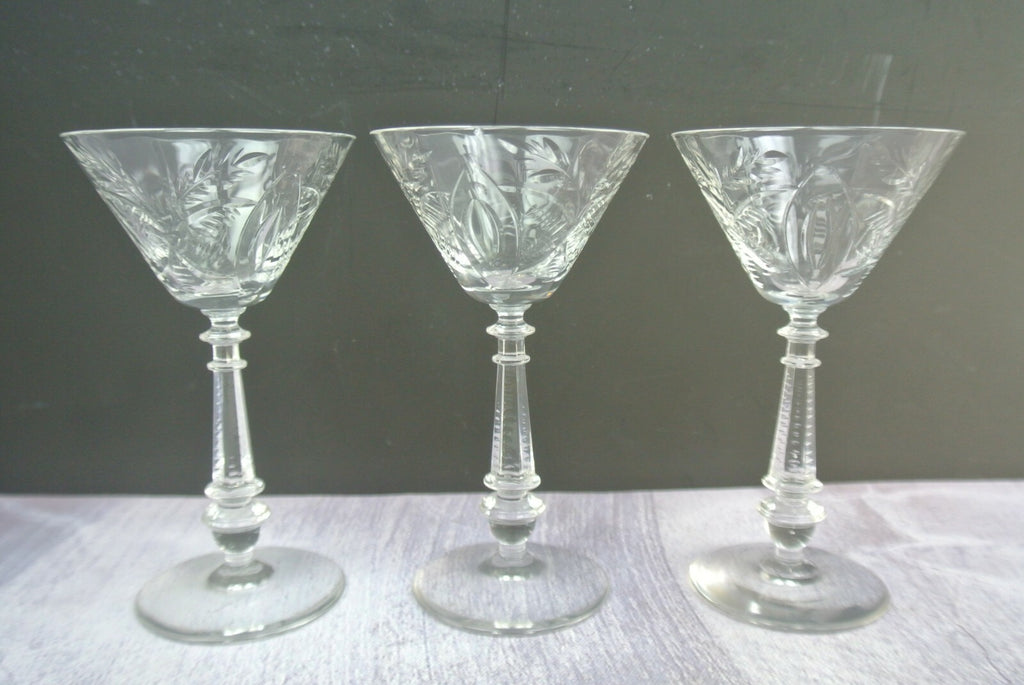 Lot Of 7 Clear Etched Pattern Cordial Glasses *CHIPPED*