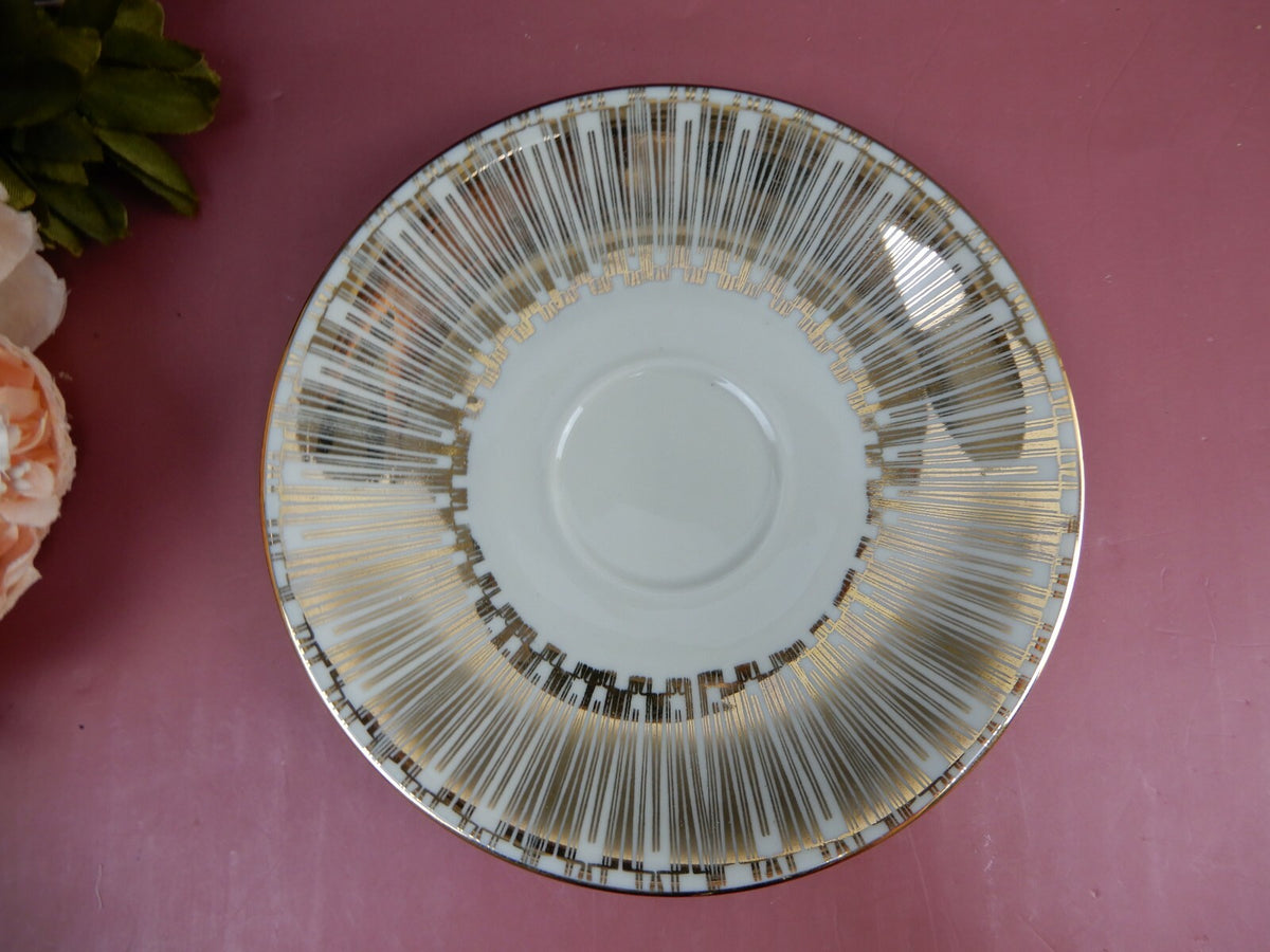 Vintage Beige Tea Set Cup Saucer Dessert Plate Rose Bottom Gold Accent