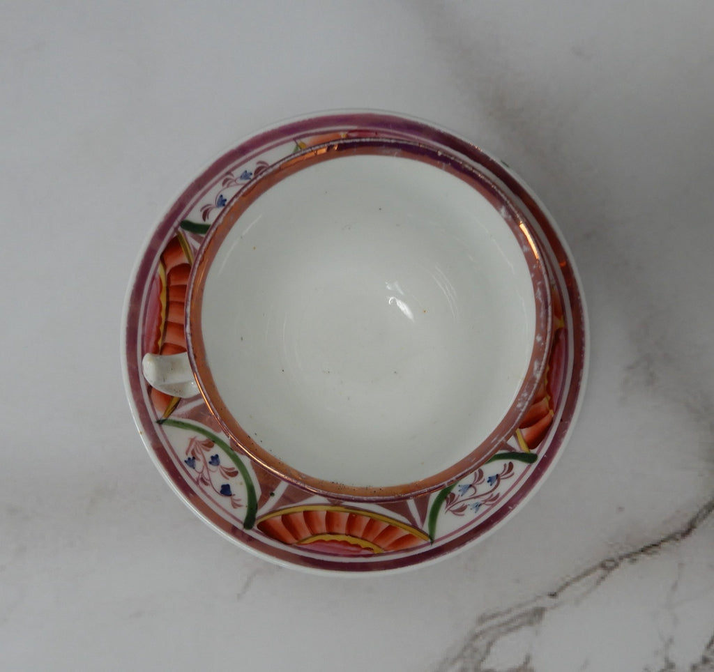 ~1800s Staffordshire Pink Luster Cup and Saucer With Orphan Saucer