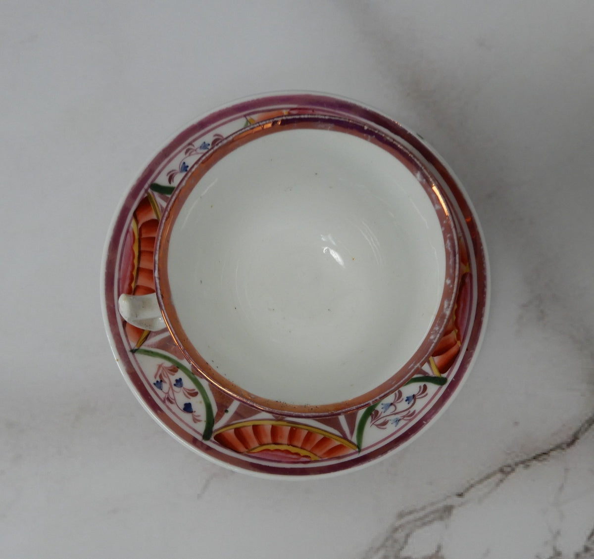 ~1800s Staffordshire Pink Luster Cup and Saucer With Orphan Saucer