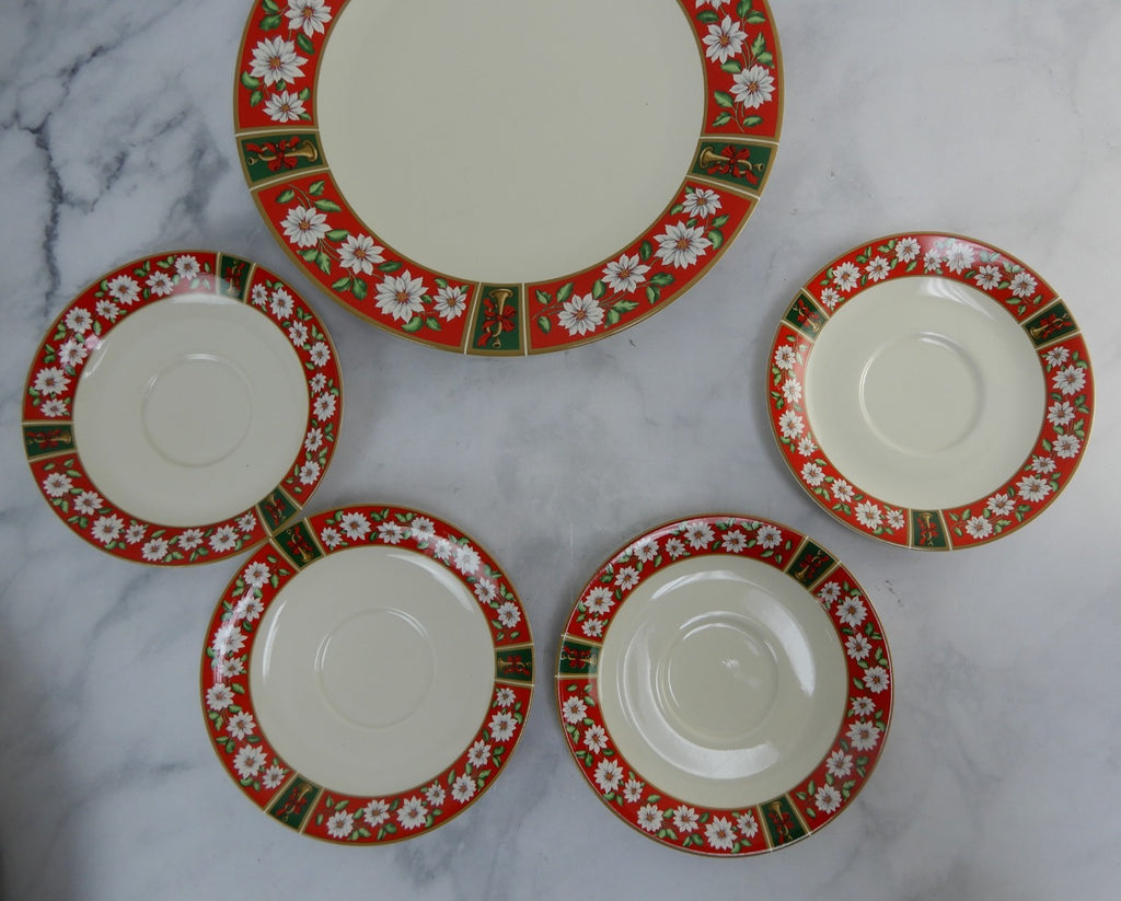 12 Pc Charlton Hall by Kobe Christmas 4 Dinner Plates, 4 Cups & 4 Saucers