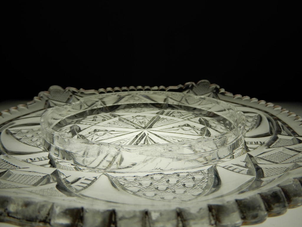 Vintage Clear Press Glass Lidded Round Butter Dish Gold Rims