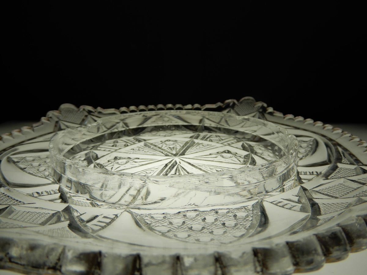 Vintage Clear Press Glass Lidded Round Butter Dish Gold Rims