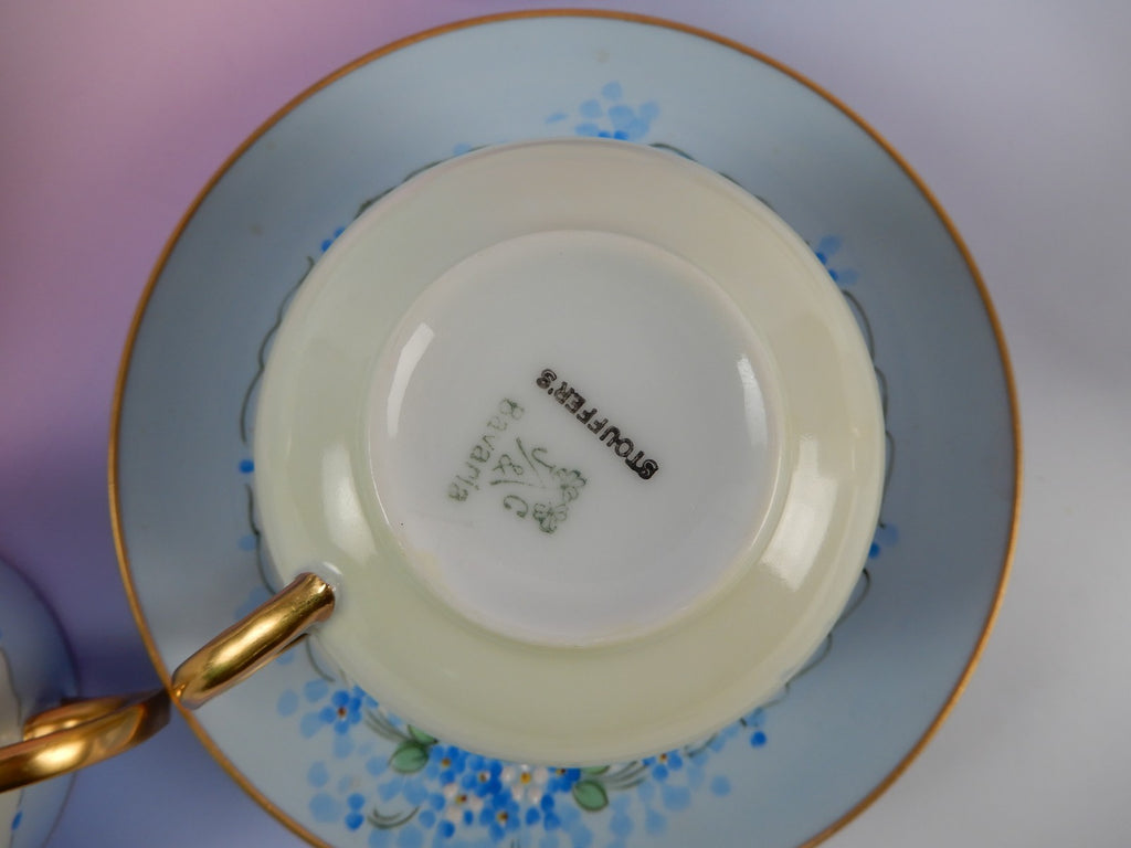 4 Pc. Paul Muller Selb Stouffer Hand Decorated Blue Forget Me Not~ Cups &Saucers