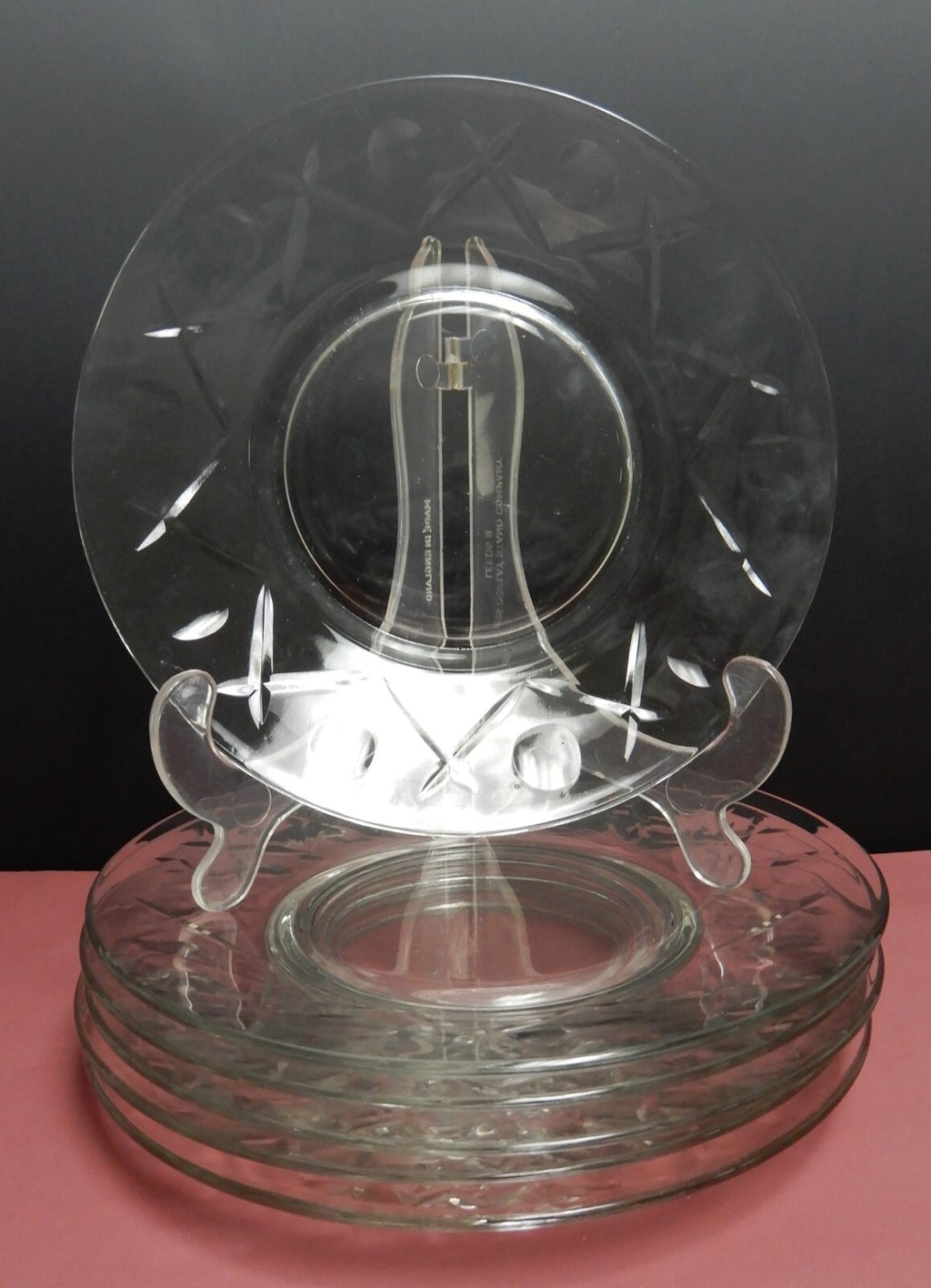 Set of 6 Clear Glass 8" Salad Plates Criss Cross Thumprint Desing
