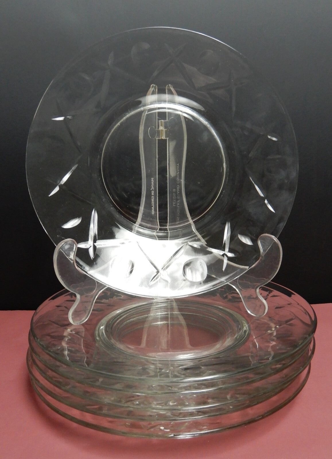 Set of 6 Clear Glass 8" Salad Plates Criss Cross Thumprint Desing