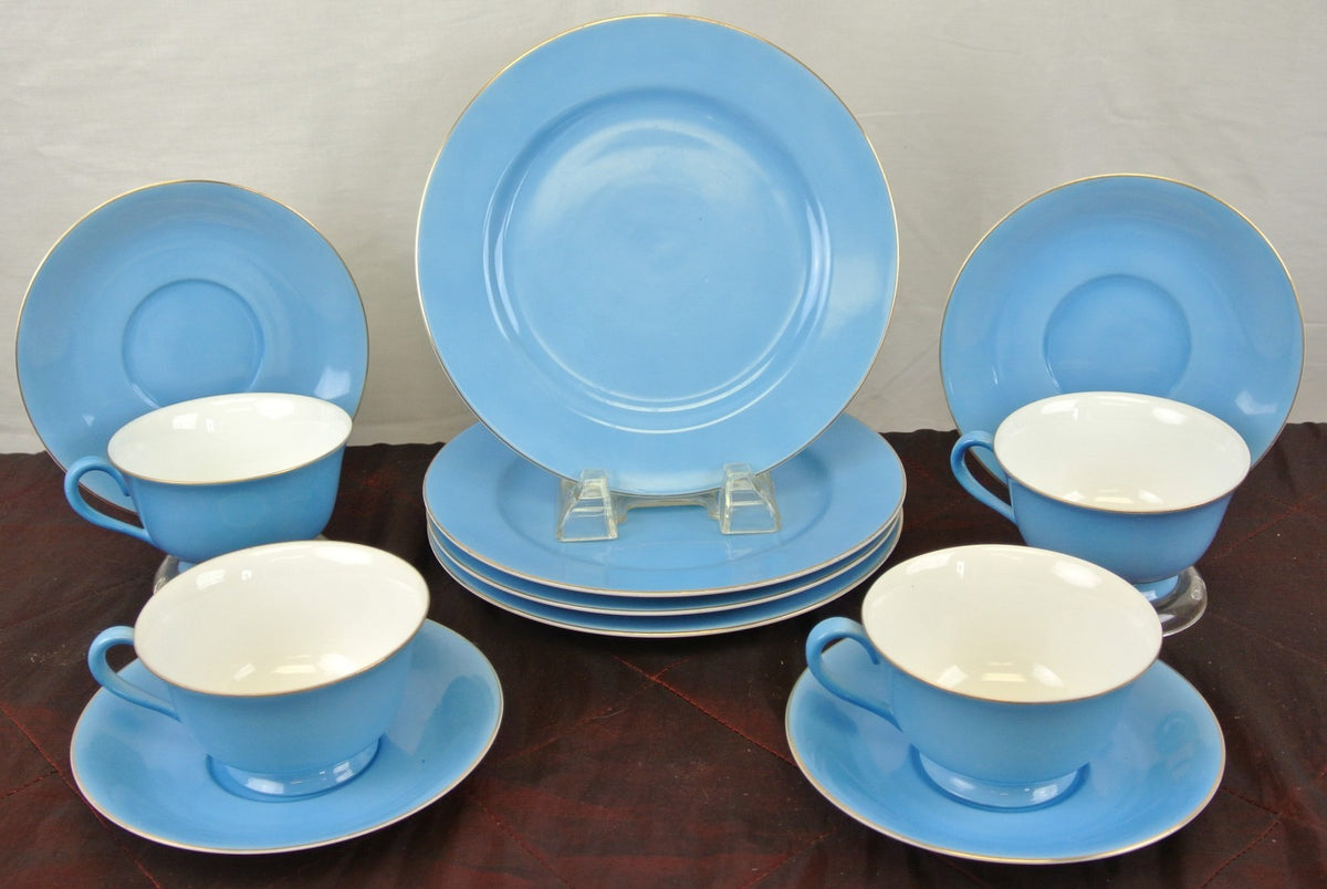 Set of 4 Noritake Blue Morimura China Cup and Saucer and Dessert Plate