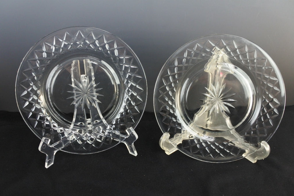 Lot of 6 Clear Glass Luncheon Plates With Criss Cross and Stardust Design