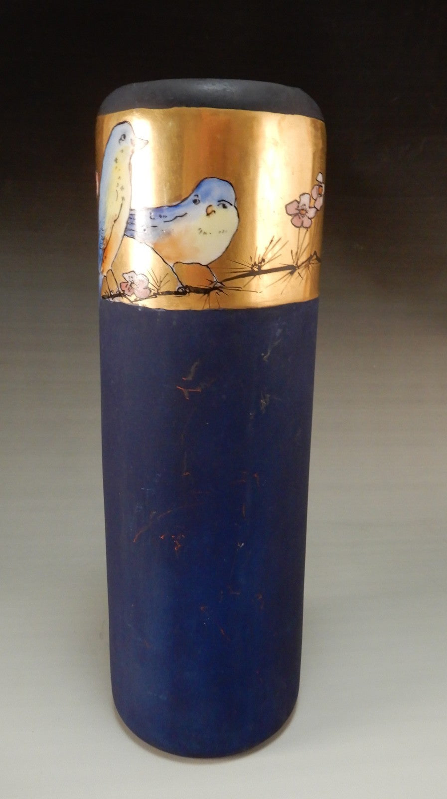 Antique PH Leonard Vienna Austria Hand Painted Birds Cylindrical 12-1/2" Vase