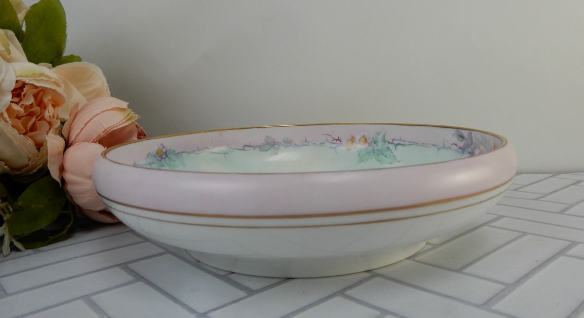 "Rosenthal Self Bavaria" Hand Painted Pink Flowers & Signed 9" Decorative Bowl