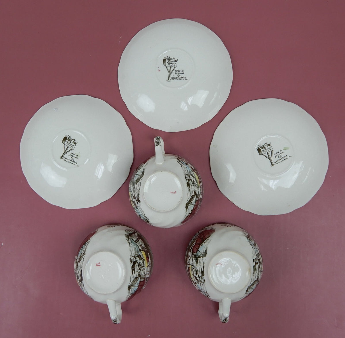 Vintage Set of 3 Cup and Saucers  Johnson Bros The Friendly Village England