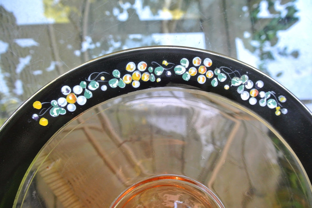 Vintage Pink Glass Sandwich Plate, Hand-Painted Enamel. Small Plate. Kitchen
