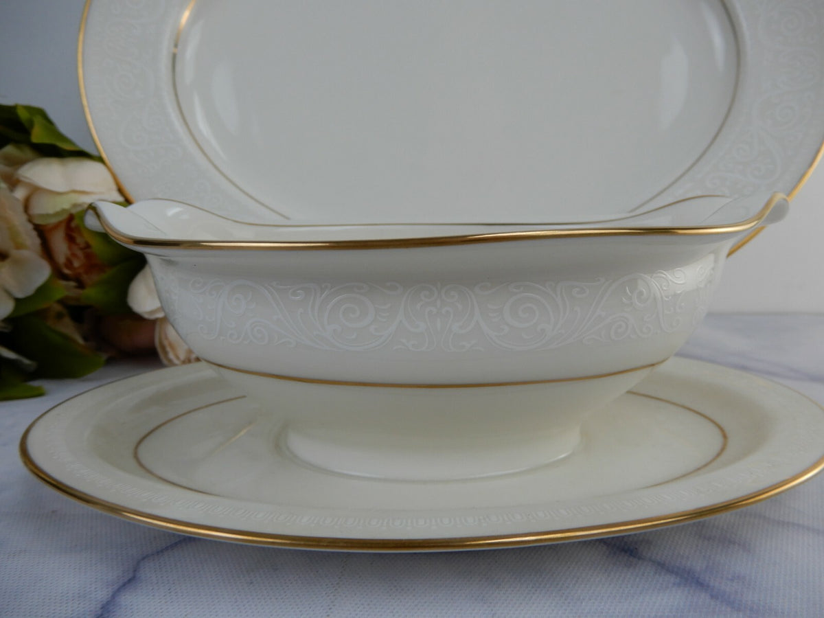Porcelain Noritake Tulane 7562 Pattern Platter and Gravy Boat
