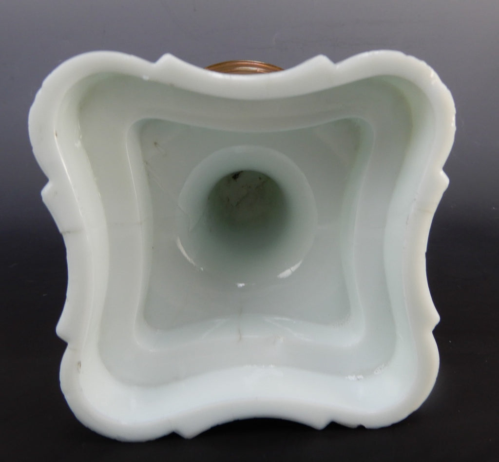 MFG Co No. 1 Queen Ann Burner White Milk Glass Base Oil Lamp