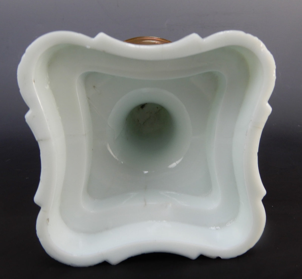 MFG Co No. 1 Queen Ann Burner White Milk Glass Base Oil Lamp