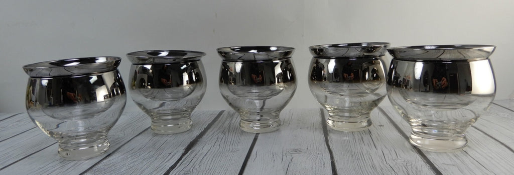 5 Queens Lusterware Shrimp Cocktail Set Dorothy Thorpe Style Silver Mercury Fade