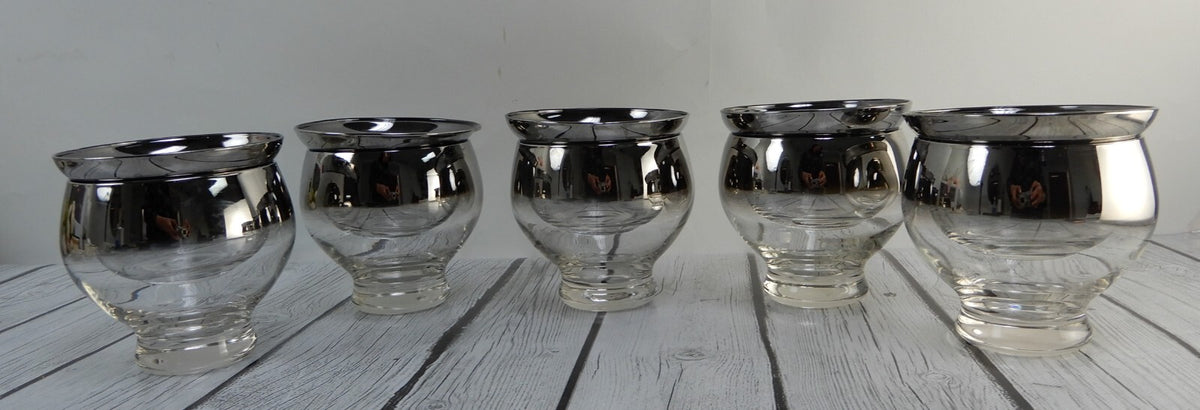 5 Queens Lusterware Shrimp Cocktail Set Dorothy Thorpe Style Silver Mercury Fade