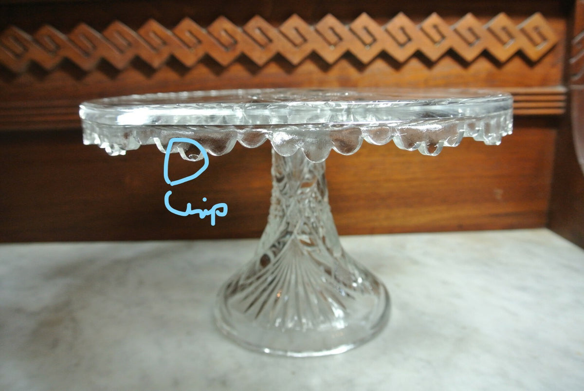 Vintage Star and Fans Press Glass Cake Stand