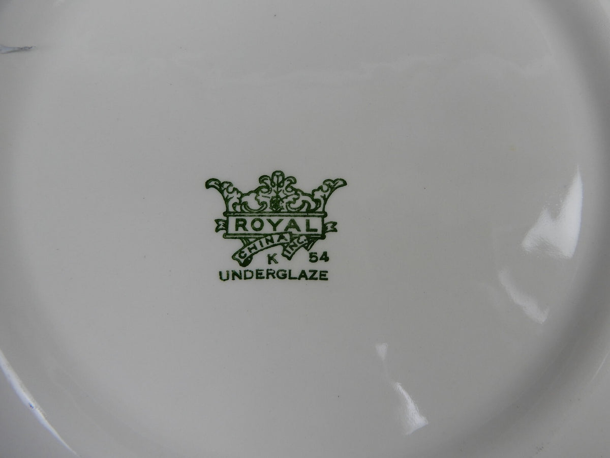 Royal China underglaze F 54 Set of 5 Dinner Plates Red Stripe 10-1/8"