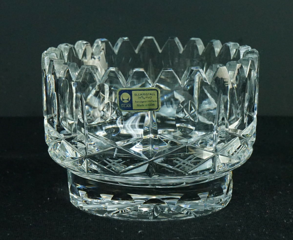 Lausitzer Deep Cut Crystal 4.5" Round Bowl 4.5" Tall Original Lausitzer Label