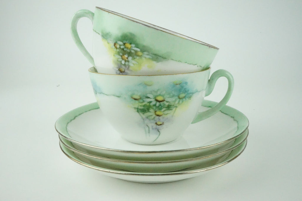 C. Tielsch Altwasser Silesia  Set of Two Vintage Light Green Floral Tea Cups
